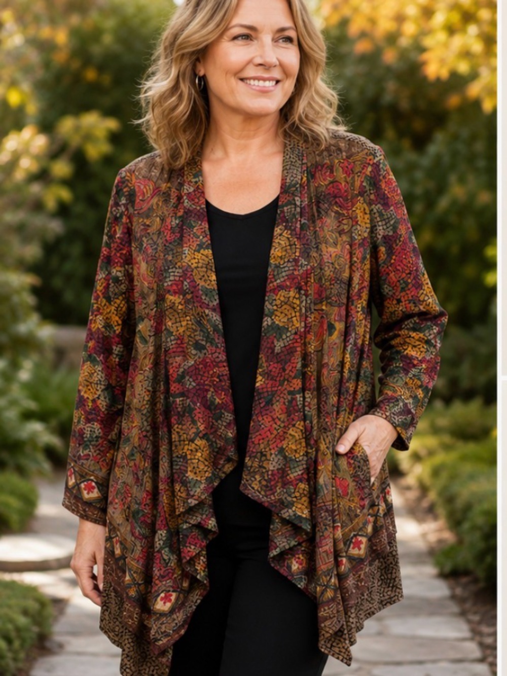 Vintage Carole Little Size 14 Draped Floral Open Front Jacket Made in Canada